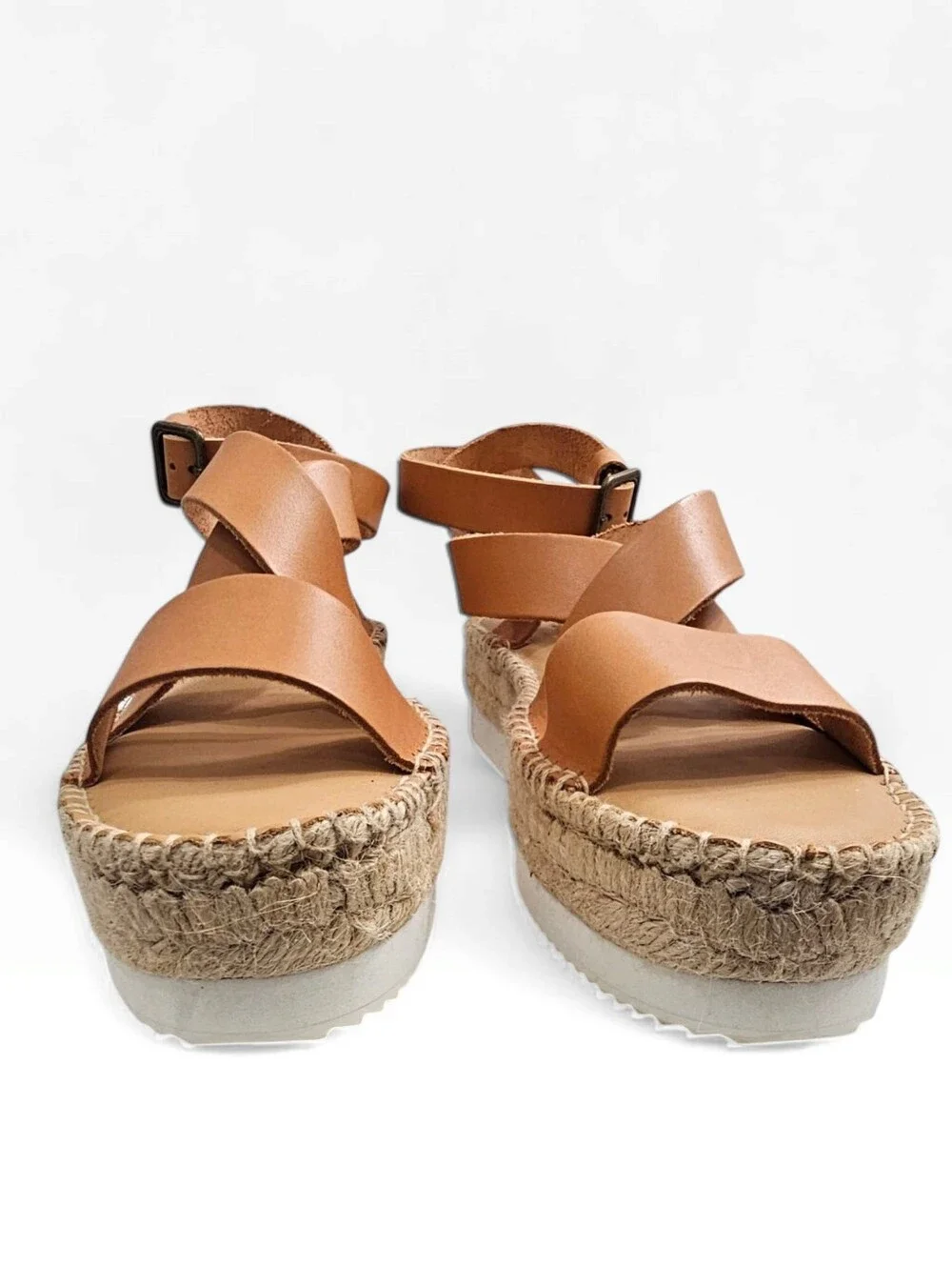 SOLUDOS Olympia Espadrille Jute Platform Tan Leather Strappy Sandals 10M